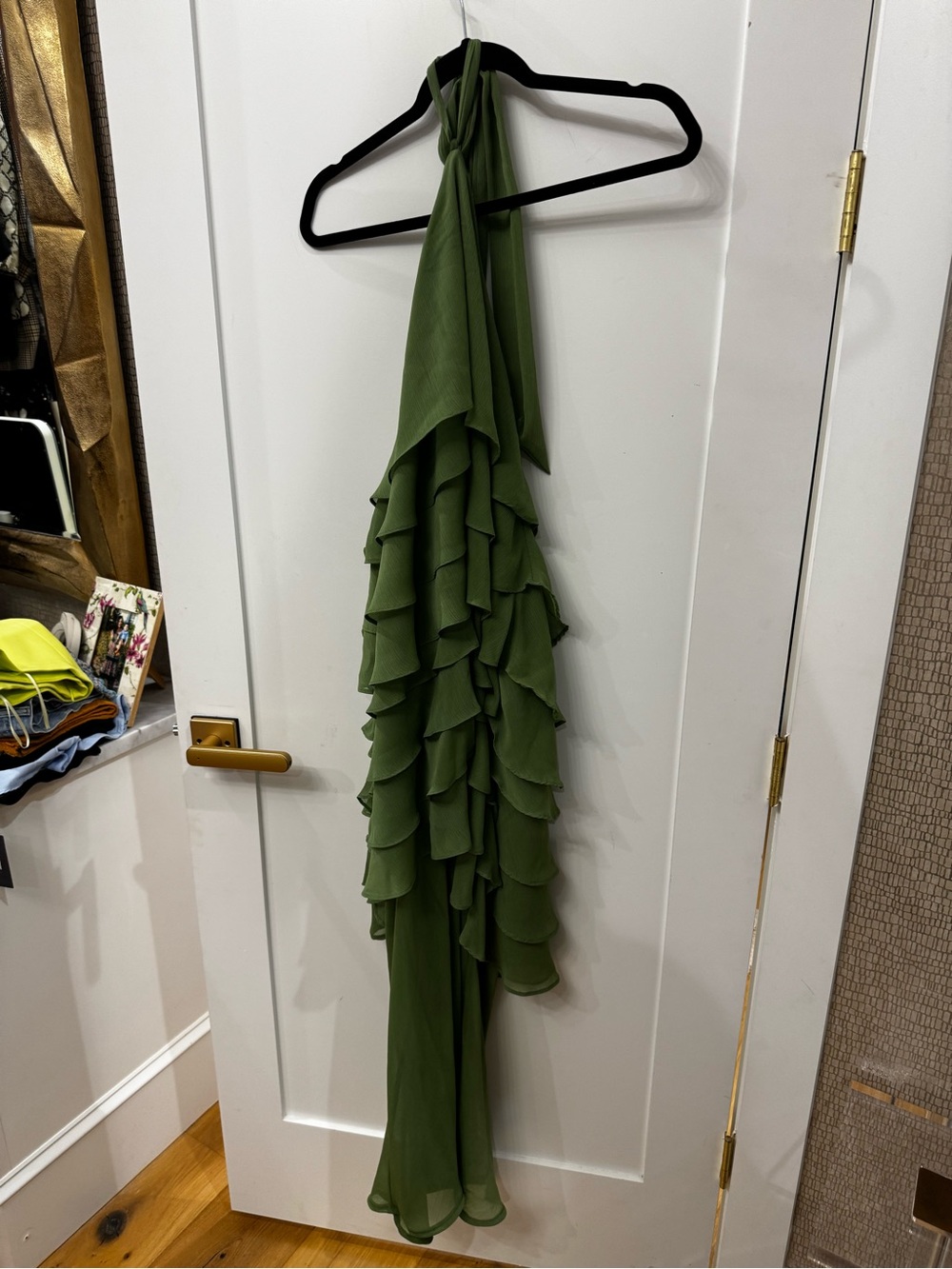 Third Form Gaia Maxi Dress — Pickle Green Ruffle Halter - Picture 5 of 7